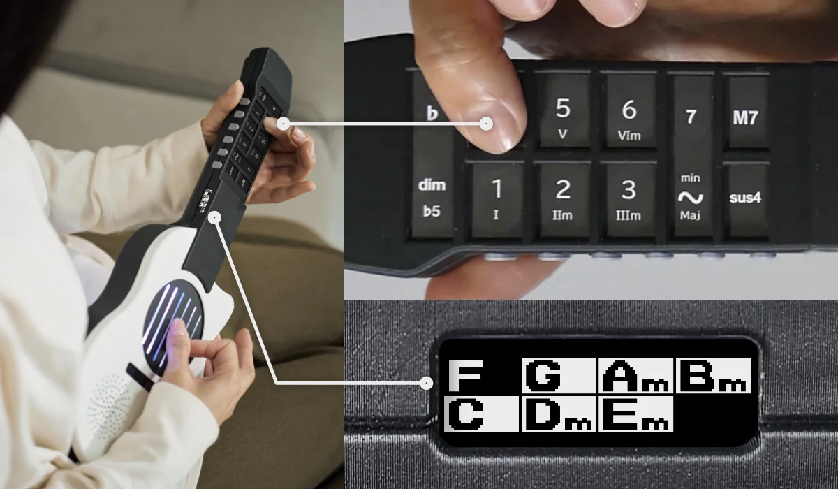 Strummoのネックボタンとキー表示